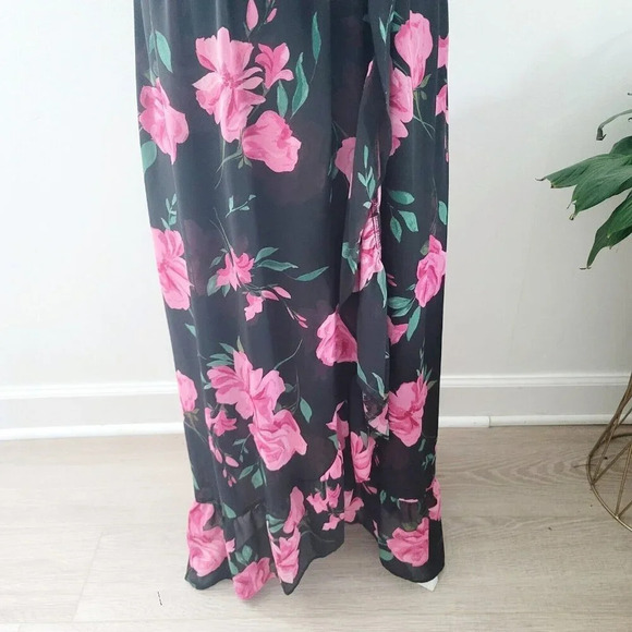 INC International Concepts Pink Black Floral Faux Wrap Midi Flutter Dress 10 M - Picture 7 of 16